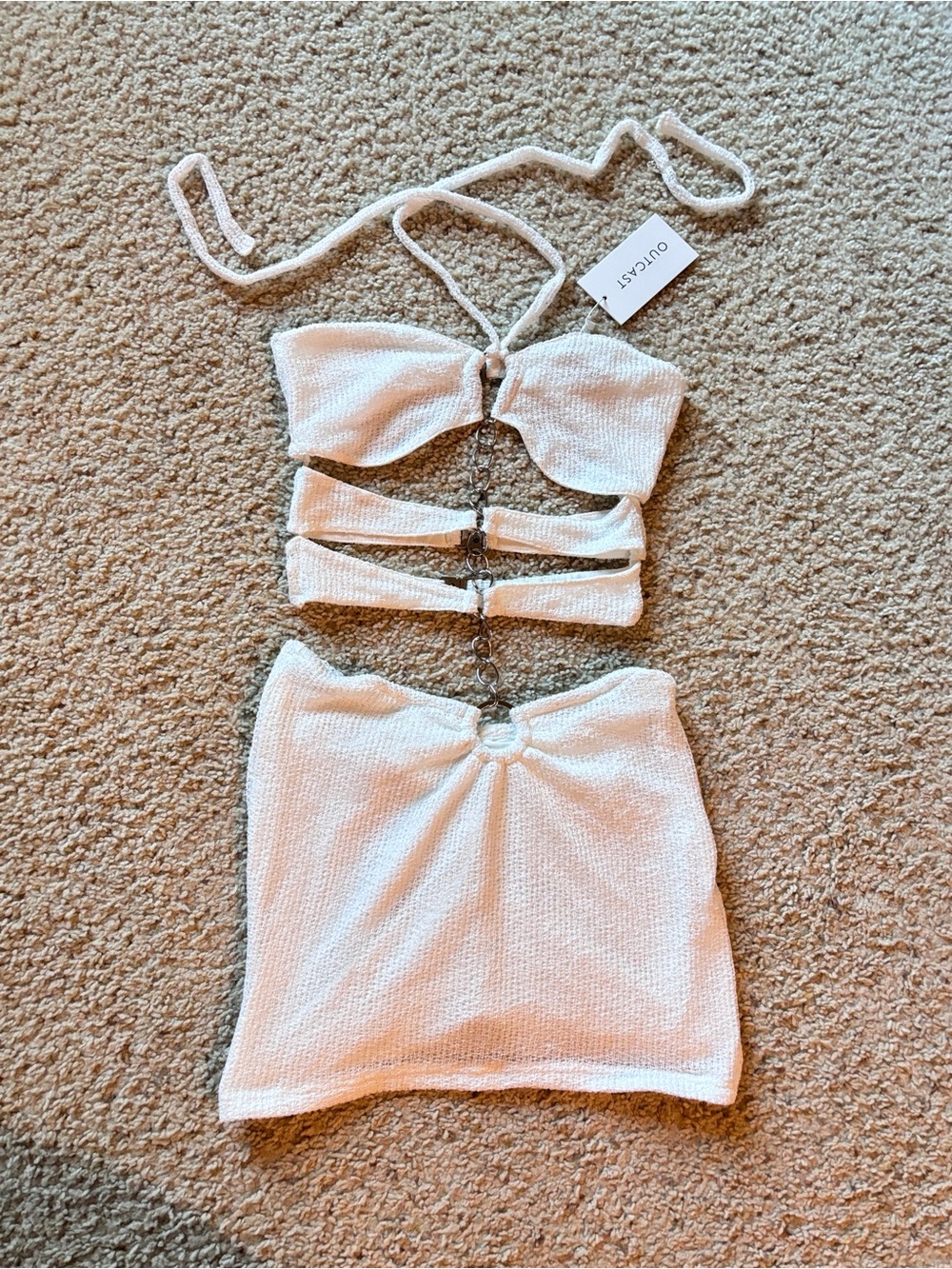 NWT Outcast White Textured Ring-Detail Cutout Mini Dress